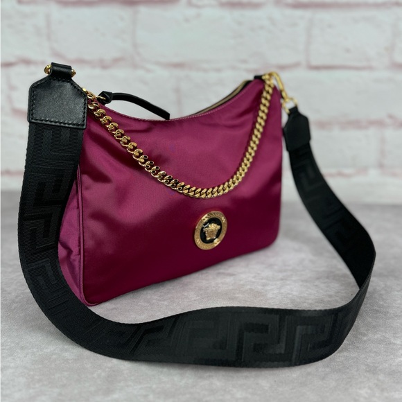 Versace NEW Nylon Palazzo Medusa Shoulder Bag Dahlia - Picture 2 of 16